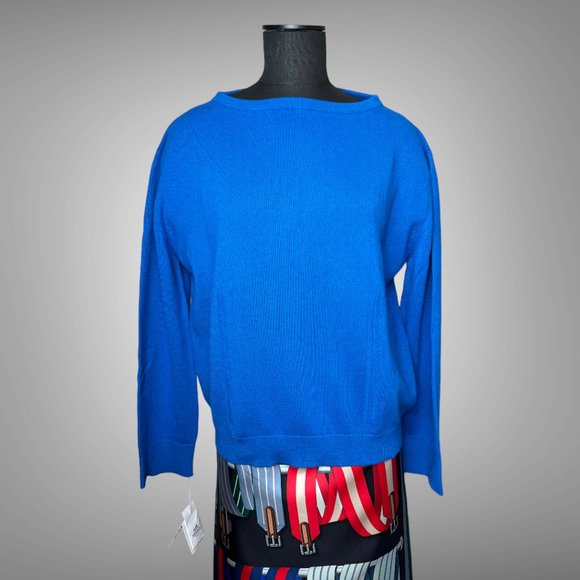 Hermes NWT 64% Cashmere 36% Cotton Womens Pullover Sweater EU Size 44 BLEU SMAL - Picture 1 of 11